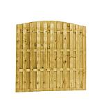 Grenen fijnbezaagd lamellenscherm, 4 regels, 21 lamellen, verticaal toog, 180 x 180 cm, groen geïmpregneerd.