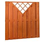 Hardhouten plankenscherm 18 planks 14 mm recht verticaal met V-trellis 180 x 180 cm.