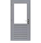 Hardhouten enkele 1-ruits deur Prestige met dubbelglas, rechtsdraaiend, 109 x 221 cm, grijs gegrond.