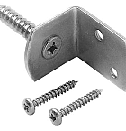 L-beslag inclusief schroeven, 4 stuks op kaart, RVS.