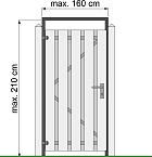 Tuindeurkozijn geschaafd naaldhout met aanslaglat, max. 160 cm breed, geïmpregneerd en zwart gedompeld.