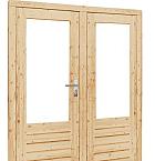 Vuren dubbele 1-ruits opdekdeur met 5-puntssluiting en dubbelglas, 168 x 201 cm, onbehandeld.