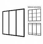 Industriële glaspui B, zwart gecoat aluminium raamwerk, 228,5 x 224 cm.