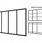 Industriële glaspui E, zwart gecoat aluminium raamwerk, 371 x 224 cm.
