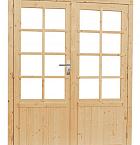 Vuren dubbele 8-ruits deur inclusief kozijn, 168 x 201 cm, kleurloos geïmpregneerd.