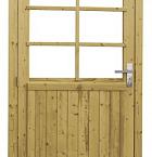 Vuren enkele 6-ruits deur extra breed inclusief kozijn, linksdraaiend, 112 x 201 cm, groen geïmpregneerd.