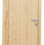 Vuren enkele dichte deur inclusief kozijn, rechtsdraaiend, 90 x 201 cm, kleurloos geïmpregneerd.