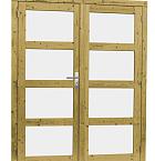 Vuren dubbele 4-ruits deur inclusief kozijn, 168 x 201 cm, groen geïmpregneerd.