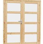 Vuren dubbele 4-ruits deur inclusief kozijn, 168 x 201 cm, onbehandeld.