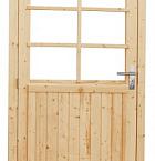 Vuren enkele 6-ruits deur extra breed inclusief kozijn, rechtsdraaiend, 112 x 201 cm, kleurloos geïmpregneerd.