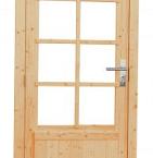 Vuren enkele 8-ruits deur inclusief kozijn, rechtsdraaiend, 90 x 201 cm, onbehandeld.