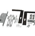 RVS luxe deurbeslagset zwart gecoat. SKG keurmerk met slotkast, cilinder, slot en duimen.