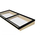 Lichtstraat maat 250 x 100 cm, zwart gecoat aluminium raamwerk, basis in vurenhout, onbehandeld.