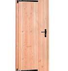 Douglas dichte enkele deur 90x201 cm, linksdraaiend, zwarte hengen, zwart beslag, onbehandeld.