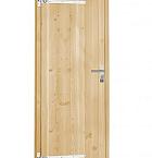 Vuren dichte enkele deur 90x201 cm, rechtsdraaiend, verzinkte hengen, RVS beslag, onbehandeld.