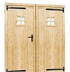 Vuren dubbele 1-ruits deur inclusief kozijn, 168 x 201 cm, onbehandeld.