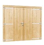 Vuren dubbele deur inclusief kozijn extra breed en hoog, 255 x 209 cm, onbehandeld.