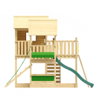 Grenen speeltoestel Farsund met donker groene glijbaan, groen geïmpregneerd.