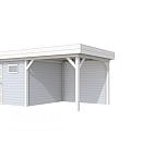 Vuren Topvision Tapuit, 300 x 300 en luifel 300 cm, wanden lichtgrijs en basis wit.