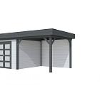 Vuren Topvision Bosuil, 300 x 300 en luifel 300 cm, wanden lichtgrijs en basis antraciet.