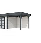 Vuren Topvision Bosuil, 300 x 300 en luifel 300 cm, wanden wit en basis antraciet.