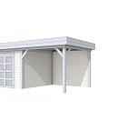 Vuren Topvision Bosuil, 300 x 300 en luifel 300 cm, wanden wit en basis lichtgrijs.