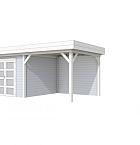 Vuren Topvision Bosuil, 300 x 300 en luifel 300 cm, wanden lichtgrijs en basis wit.