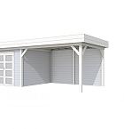 Vuren Topvision Bosuil, 300 x 300 en luifel 400 cm, wanden wit en basis lichtgrijs.