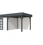 Vuren Topvision Parelhoen, 400 x 300 en luifel 300 cm, wanden wit en basis antraciet.