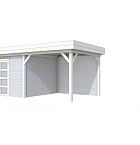 Vuren Topvision Parelhoen, 400 x 300 en luifel 300 cm, wanden lichtgrijs en basis wit.