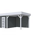 Vuren Topvision Kiekendief, 200 x 300 en luifel 300 cm, wanden antraciet en basis lichtgrijs.