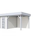 Vuren Topvision Kiekendief, 200 x 300 en luifel 300 cm, wanden wit en basis lichtgrijs.