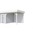 Vuren Topvision Kiekendief, 200 x 300 en luifel 300 cm, wanden lichtgrijs en basis wit.