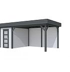 Vuren Topvision Kiekendief, 200 x 300 en luifel 400 cm, wanden lichtgrijs en basis antraciet.