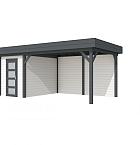 Vuren Topvision Kiekendief, 200 x 300 en luifel 400 cm, wanden wit en basis antraciet.