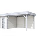 Vuren Topvision Kiekendief, 200 x 300 en luifel 400 cm, wanden wit en basis lichtgrijs.