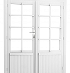 Vuren dubbele 8-ruits deur inclusief kozijn, 168 x 201 cm, wit gespoten.