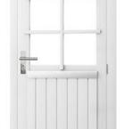 Vuren enkele 6-ruits deur inclusief kozijn, rechtsdraaiend, 90 x 201 cm, wit gespoten.