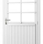 Vuren enkele 6-ruits deur extra breed inclusief kozijn, rechtsdraaiend, 112 x 201 cm, wit gespoten.