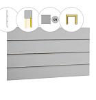 Zweeds rabat plankenset vuren bij voorwand B, t.b.v. dubbele deur, 228,5 x 285 cm, lichtgrijs gespoten.