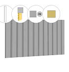 Rhombusprofiel vuren enkelzijdige wand C, 278,5 x 224 cm, lichtgrijs gespoten.