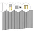 Rhombusprofiel plankenset vuren bij voorwand D, t.b.v. enkele deur, 328,5 x 285 cm, lichtgrijs gespoten.