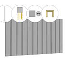 Rhombusprofiel plankenset vuren bij voorwand D, t.b.v. dubbele deur, 328,5 x 285 cm, lichtgrijs gespoten.