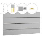 Zweeds rabat plankenset vuren bij topgevel t.b.v. zadeldak Excellent L, lichtgrijs gespoten.