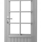 Vuren enkele 8-ruits deur inclusief kozijn, rechtsdraaiend, 90 x 201 cm, lichtgrijs gespoten.