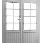 Vuren dubbele 8-ruits deur inclusief kozijn, 168 x 201 cm, lichtgrijs gespoten.