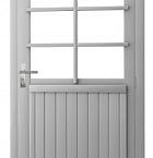 Vuren enkele 6-ruits deur extra breed inclusief kozijn, rechtsdraaiend, 112 x 201 cm, lichtgrijs gespoten.