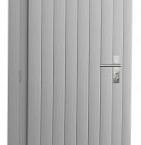Vuren enkele dichte deur inclusief kozijn, linksdraaiend, 90 x 201 cm, lichtgrijs gespoten.