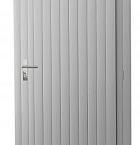 Vuren enkele dichte deur extra breed inclusief kozijn, rechtsdraaiend, 112 x 201 cm, lichtgrijs gespoten.