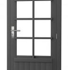 Vuren enkele 8-ruits deur inclusief kozijn, rechtsdraaiend, 90 x 201 cm, antraciet gespoten.